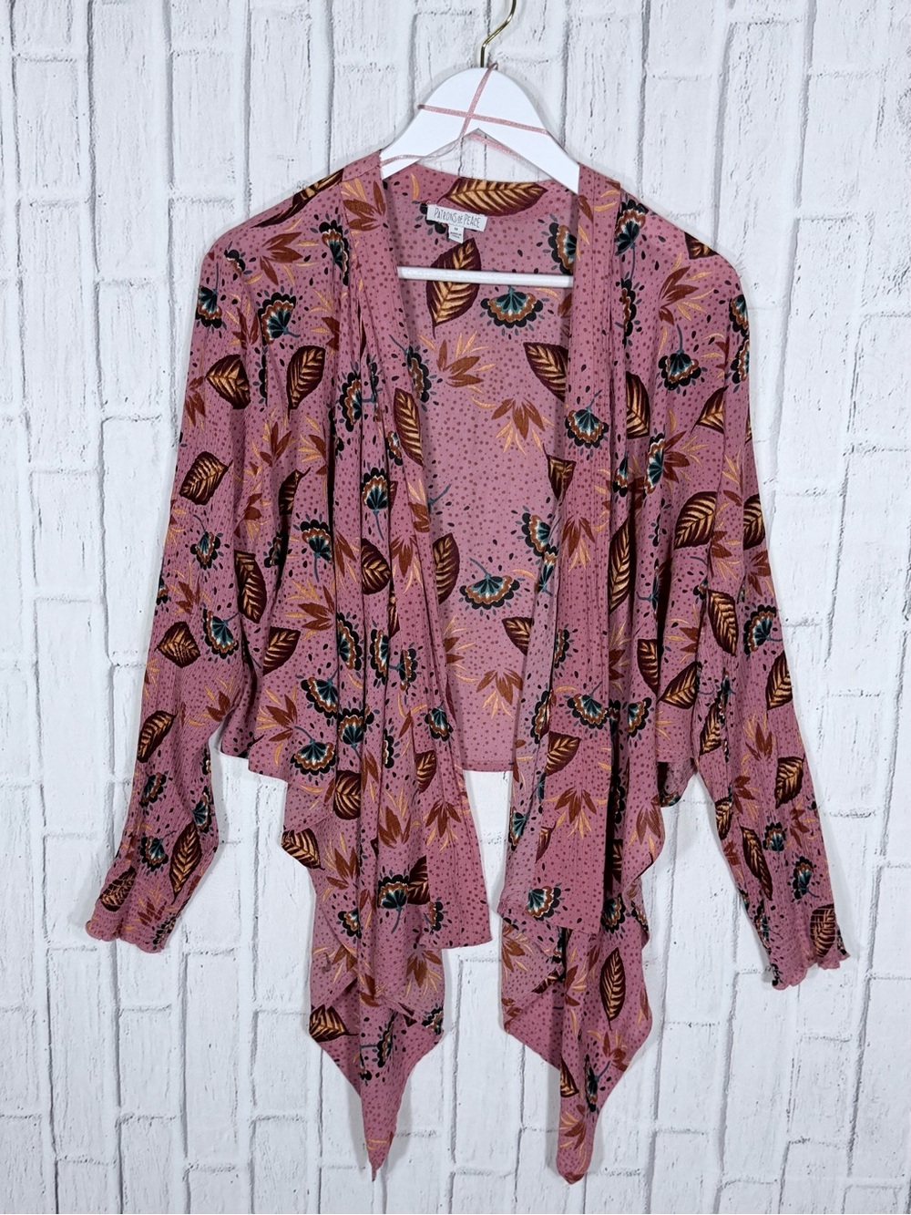 🌸 Patrons of Peace Floral Handkerchief Hem Kimono Cardigan Size M
